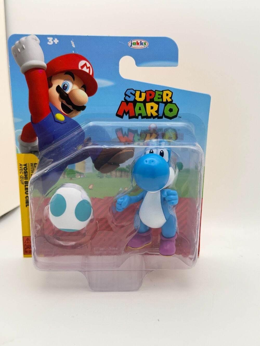Super Mario Light Blue Yoshi Figure With Egg 3" Collectible Toy By Jakks Pacific